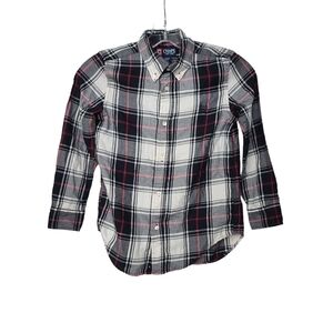 Chaps Plaid White Black Red Long Sleeve Button Down Boys Shirt 7